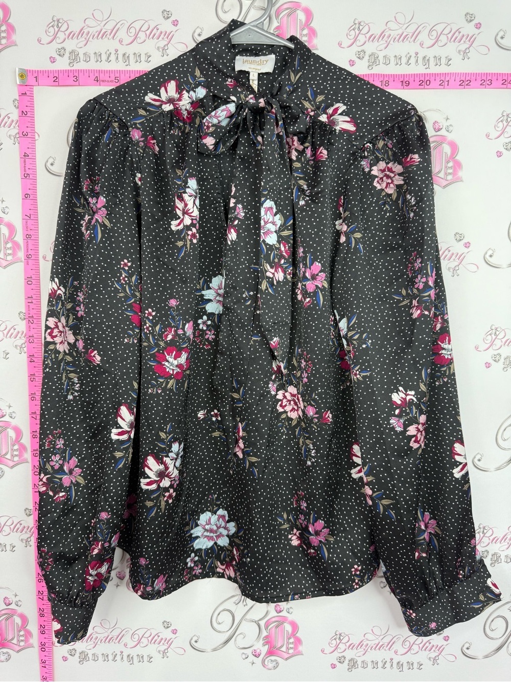 Laundry By Shelli Segal Black Floral Tie-Neck Blouse